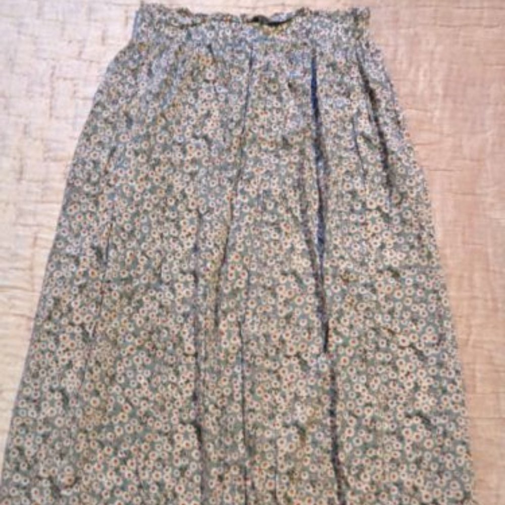Naggoo Women's Skirt Elastic Waist Pleated Floral Flowered Pocket Skirt SZ L EUC